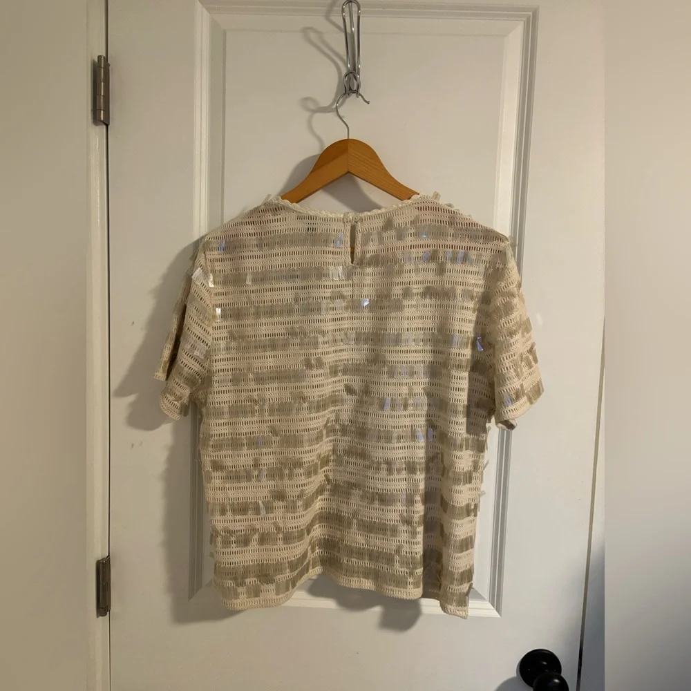 NWT J. CREW Crochet Shirt With Sequins Natural Cream Size Large